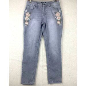 Earl Jean Embroidered Floral Design Skinny Ankle Women's Size 8 Gray Stretch‎